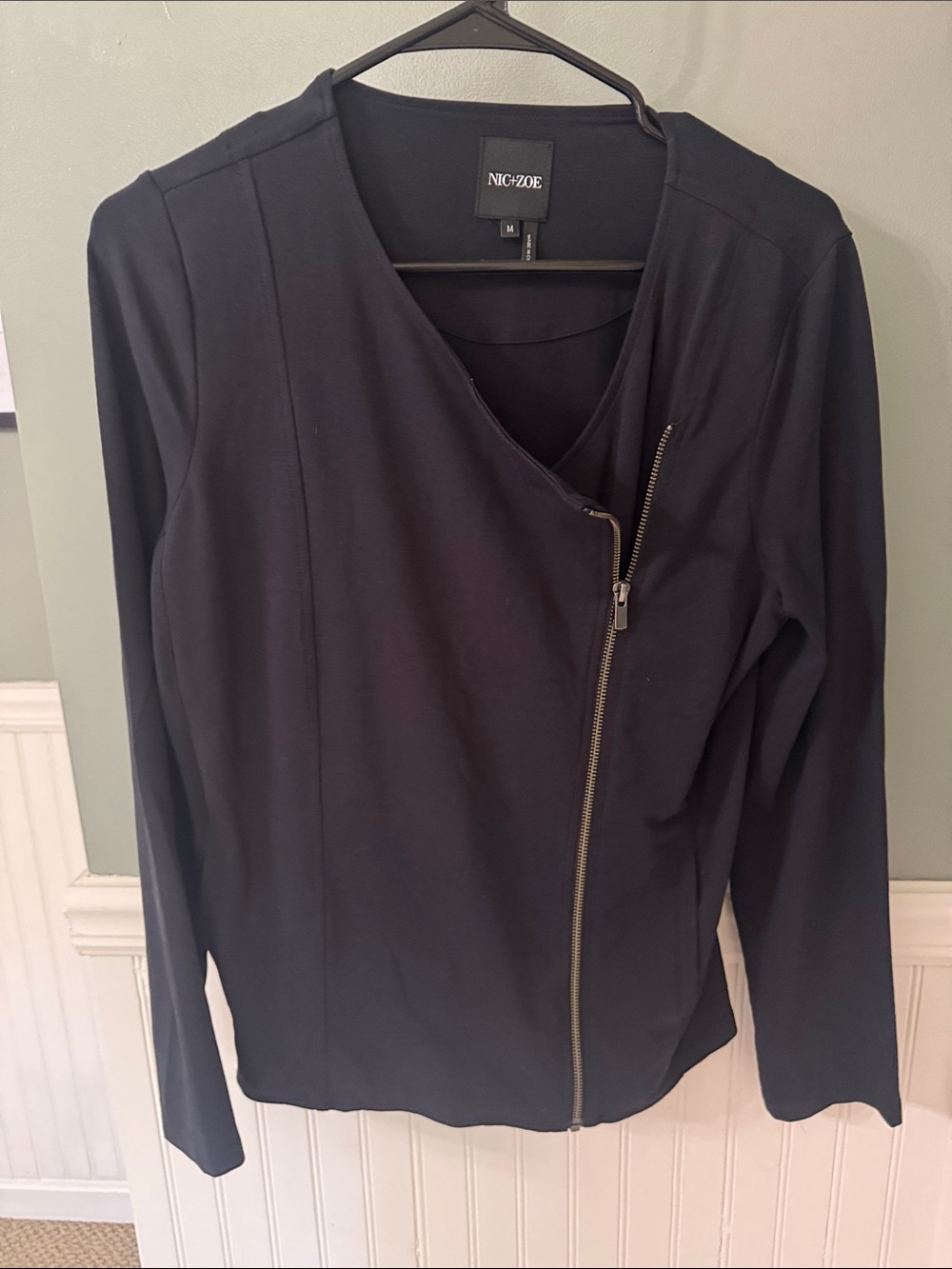 NIC+ZOE Women's Perfect Lightweight KnitBlack Moto Zip Top/ Jacket Size Medium